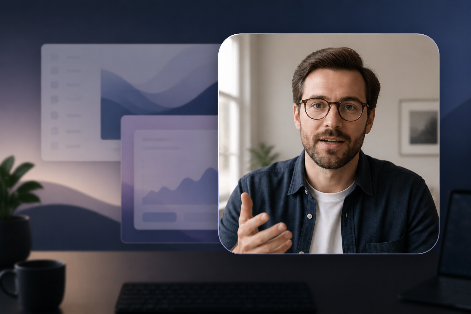 LivePin Pro rounded presentation camera floating over a Mac workspace