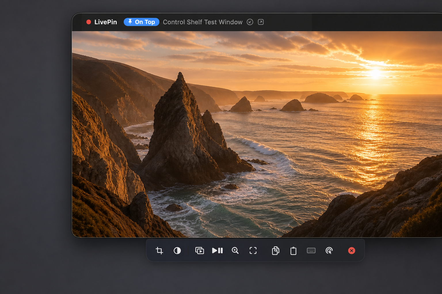 LivePin Pro showing a generic coastal video with its real native controls