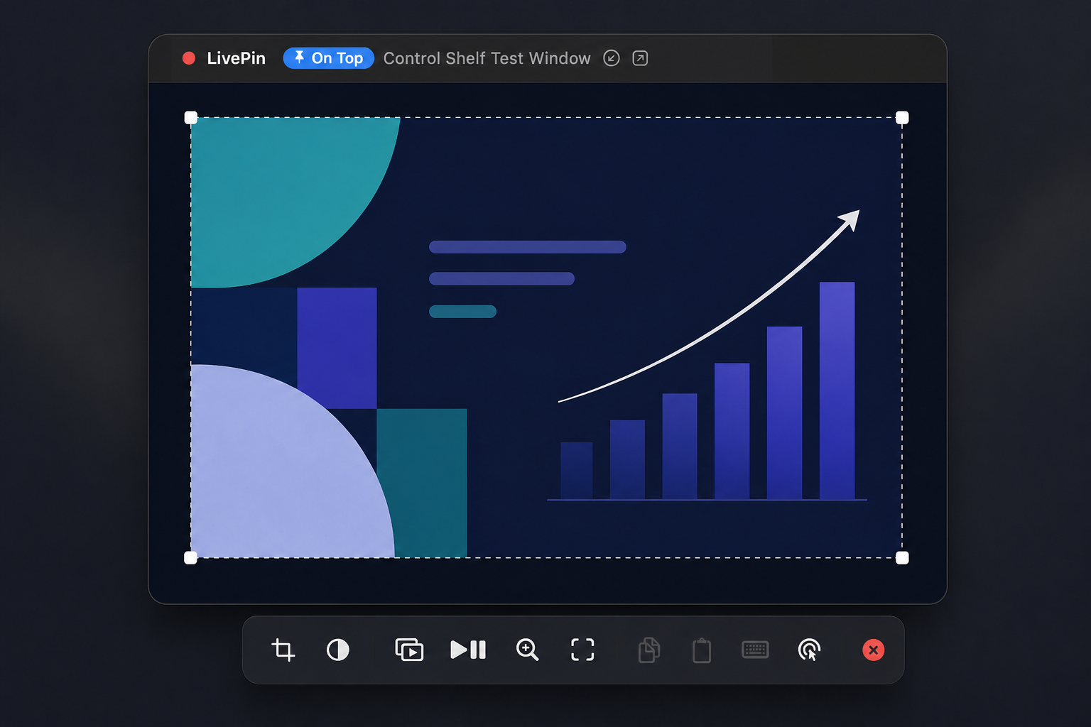 LivePin showing its real hover controls and a crop selection over a generic presentation